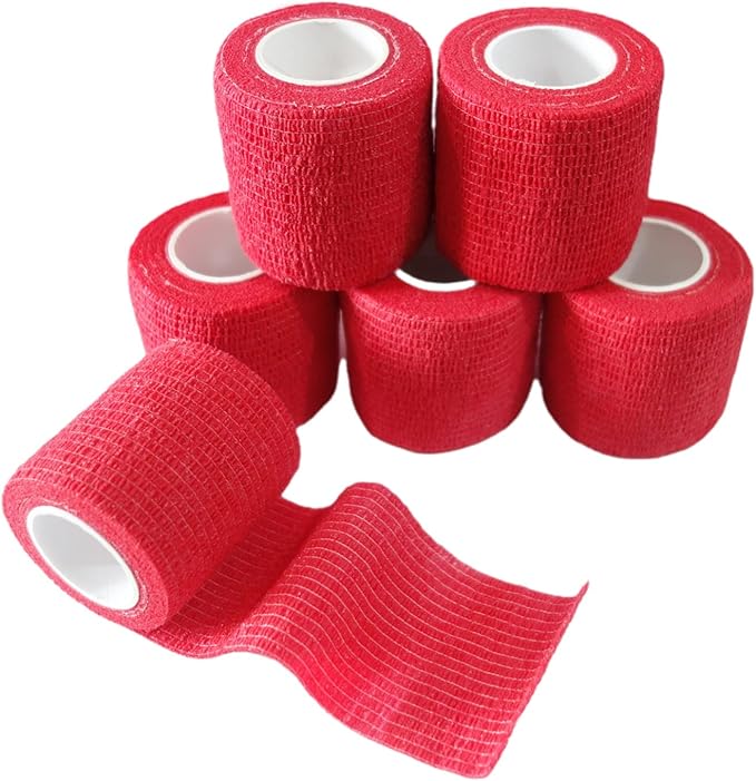 6 Pack 2" x 5 Yards Self Adhesive Bandage Wrap Breathable Cohesive Vet Wrap for Pets, Elastic Self-Adherent Tape for Sports, Wrist, Ankle (Red)