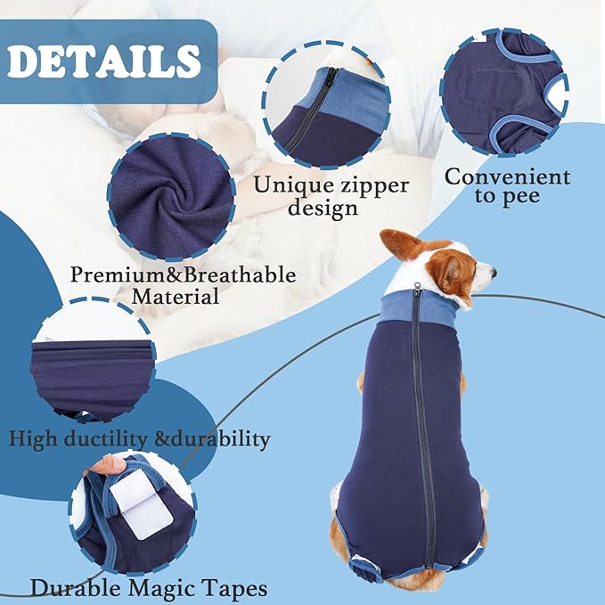 Breathable Dog Surgery Recovery Suit for Male/Female, Professional Dog Recovery Onesie with Zipper After Spay Abdominal Wounds, Anti Licking Cone E-Collar Alternative for Small Medium Large Dog