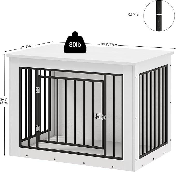 YITAHOME 38.2" L Dog Crate Furniture for Large Dogs, 2-in-1 Iron-Wood Fusion Dog cage Indoor up to 60 lb, Side End Table, Modern Dogs Kennel with Waterproof Top, Safety Corners,Steel Lock,White