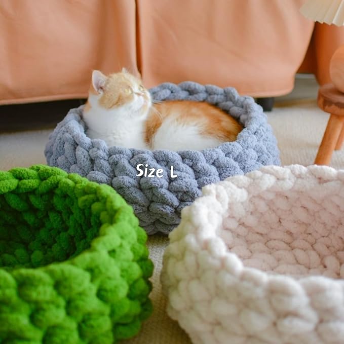 Cat Nest Bed – Premium Handwoven Washable Extra Soft Round Cave House for Indoor Kitten & Kitty, Small & Large (Cloud White,Medium)