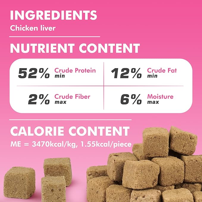 Freeze Dried Cats & Dogs Raw Treats, All Natural Single Ingredient Chicken Liver, High Protein Healthy Pet Training Treats or Food Topper, 6 oz
