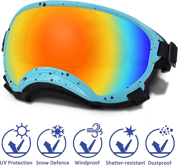Large Dog Sunglasses with Adjustable Strap UV Protection, Winproof Dog Puppy Sunglasses, Suitable for Medium-Large Dog Pet Glasses, Dogs Eyes Protection，Soft Dog Goggles