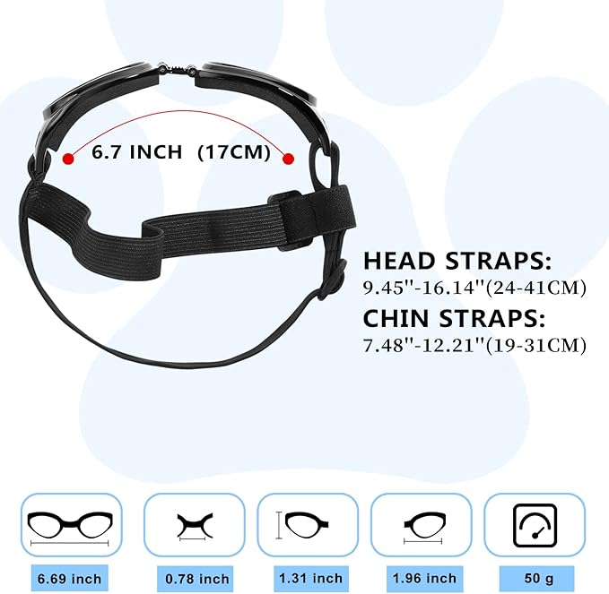 QUMY Dog Sunglasses Dog Goggles for Medium Large Breed Dogs, Wind Dust Fog Protection Eye Wear Pet Glasses with Adjustable Strap for Motorcycle Car Driving Bike Riding Hiking Swimming Over 15lbs White