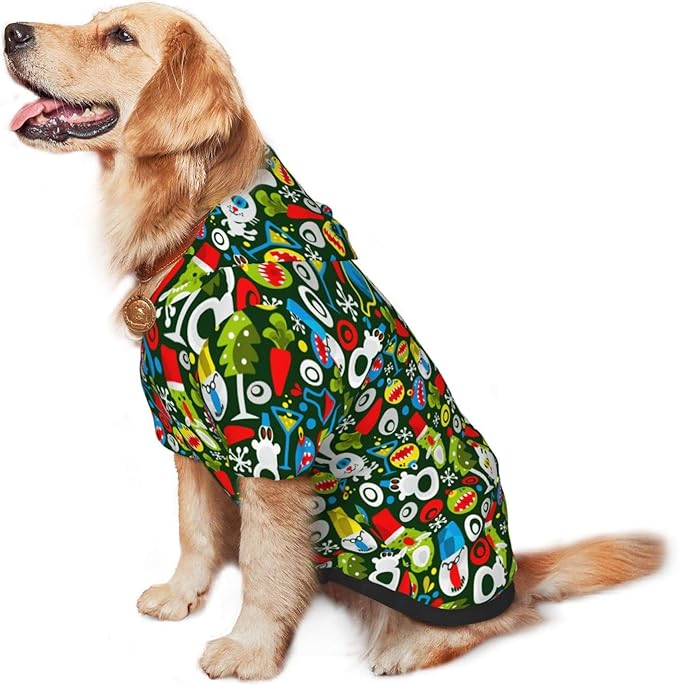 Christmas Green Monster Hoodie,Christmas Cosplay Dog Clothes with Pocket and Hat Winter Clothes Sweaters Medium