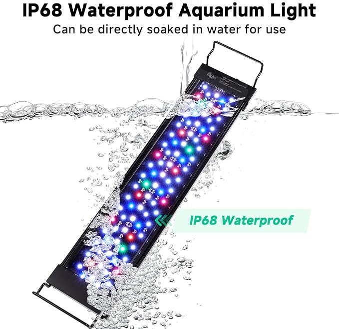 AQQA LED Aquarium Light, 24/7 Mode IP68 Waterproof Extendable Bracket Fish Tank Light, DIY Mode Full Spectrum Aquarium Plant Light, Adjustable Timer/Brightness Memory Function for 24-32 Inch Fish Tank