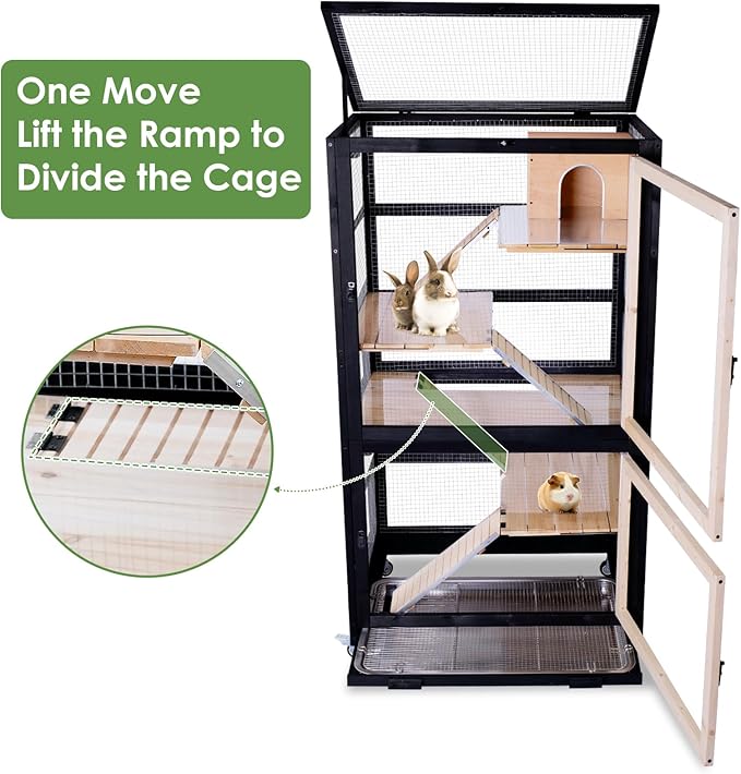 Chinchilla Cage Large Critter Nation Enclosure for Squirrel Chameleon Ferret Rat Guinea Pig Rabbit with Ramps, Chew-Proof Ramps & Slide-Out Tray