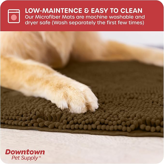 My Doggy Place Medium Microfiber Dog Mat, 31" x 20", Brown, Absorbent and Quick-Drying, Non-Slip Rubber Backed, Machine Washable