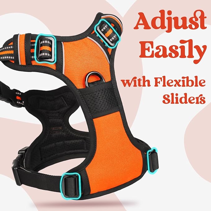 rabbitgoo Dog Harness Medium Sized, No Pull Pet Harness with 3 Buckles, Adjustable Soft Padded Vest with Control Handle, Walking Reflective Pet Vest for Medium Dogs, Orange, M