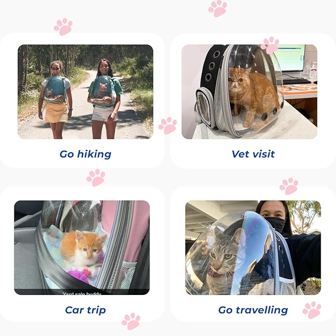 Lollimeow Cat Carrier Backpack, Bubble Expandable Backpack Carrier, Pets and Small Dogs,Airline-Approved, Designed for Travel, Hiking, Walking & Outdoor Use (Front Expandable-Green)