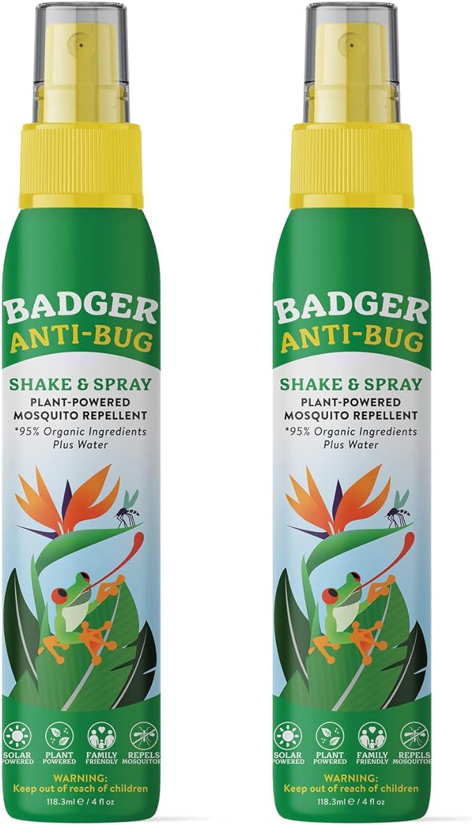 Badger Bug Spray, Family Friendly All Natural Mosquito Repellent w/Organic Essential Oils, Great Smelling Citronella Spray, Effective for 3 Hours, Deet-Free Vegan Insect Repellent, 4 fl oz, 2-Pack
