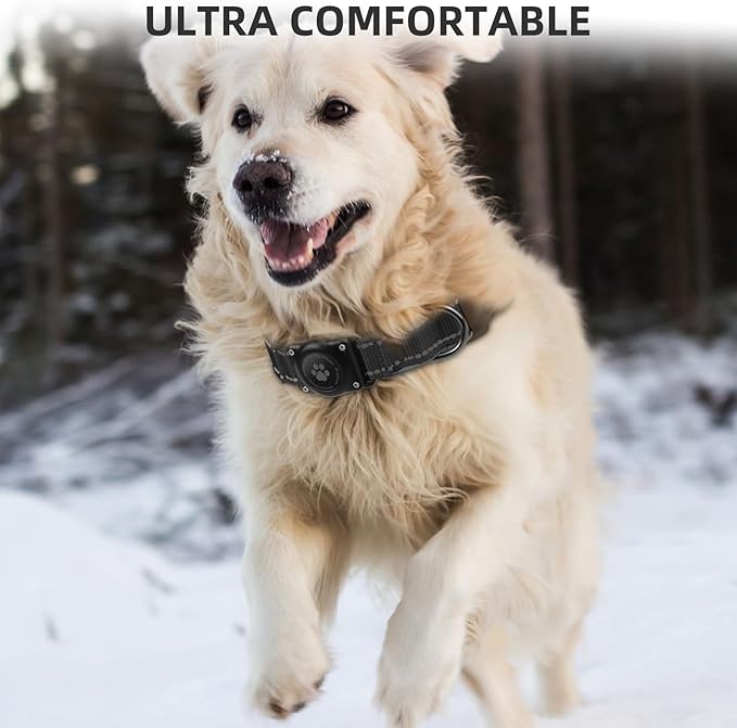 Airtag Dog Collar - 100% Waterproof Air tag Dog Collar Holder for Apple AirTag, Reflective, Soft Padded, Everlasting, GPS Dog Collar for Small Medium Large Dogs (Black, M)