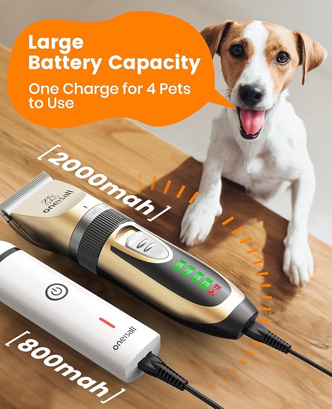 oneisall Dog Clippers and Paw Trimmer Kit 2 in 1 Low Noise Cordless Dog Clippers for Grooming Pet Hair Trimmers for Small and Large Dogs Cats Animals