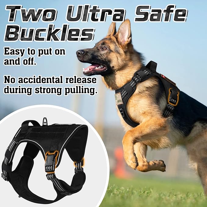 rabbitgoo Tactical Dog Harness for Small Dogs, No Pull Military Service Vest with Handle & Molle, Easy Control for Training Walking, Adjustable Reflective Straps, Black, S