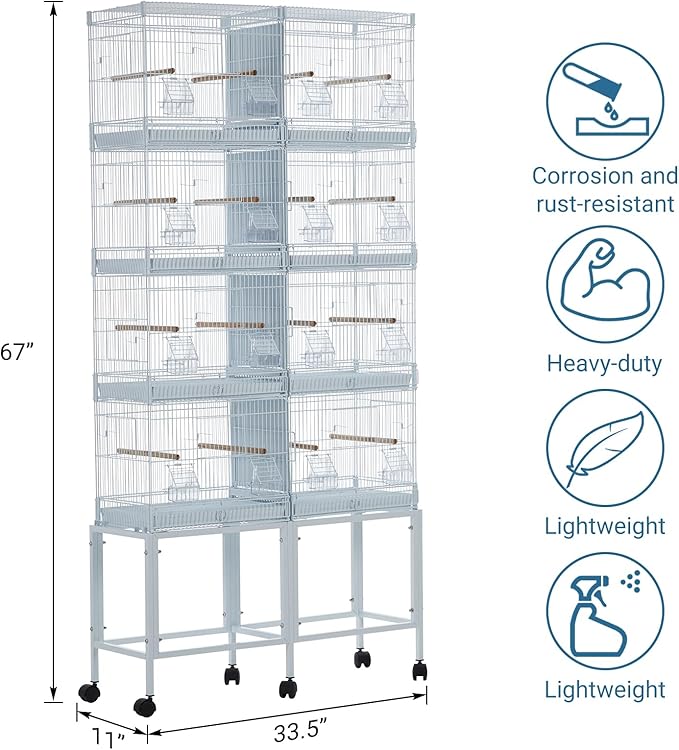 Lot-4 Breeding Bird Cage, Parrot Cage, Stackable Center Divided Breeder,Seperate Removable Tray, Removable Divider, Lockable Caster, for Birds and Finch