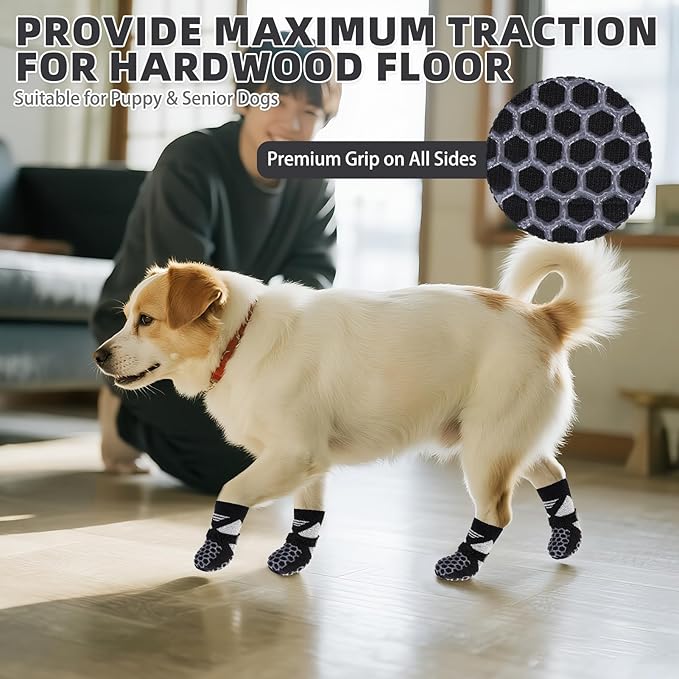 KOOLTAIL Dog Socks for Hot Pavement, Summer Breathable Dog Socks to Prevent Licking Paws, Non Slip Pet Boots& Paw Protectors for Hardwood Floor,Grippy Shoes for Small Medium Large Senior Dogs,Black XL