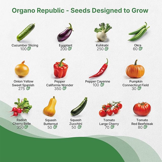 Organo Republic 25 Vegetable Seeds Variety Pack - 16,850+ Non-GMO Heirloom Seeds for Planting Vegetables & Fruits in Individual Seed Packets, Home Garden Seed for Hydroponic, Indoor & Outdoor Garden