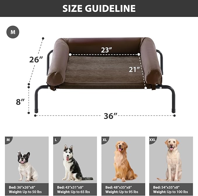 RRPETHOME Large Elevated Cooling Dog Bed, Raised Dog Cot Beds for Large Dogs, Elevated Outdoor Pet Bed, Chew Proof Portable Cooling Pet Cot with Skid-Resistant Feet and Breathable Mesh