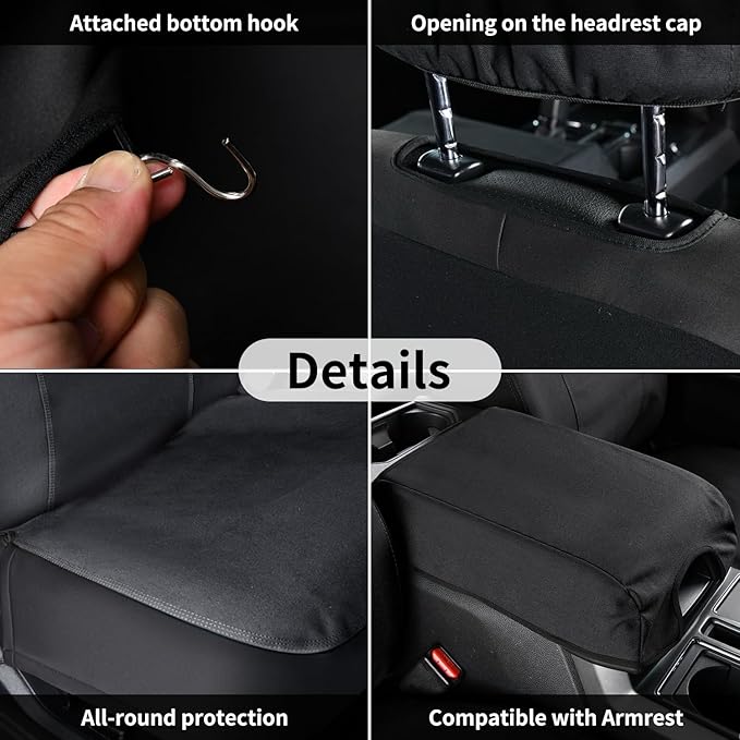Coverado Front Seat Covers, Waterproof Canvas Seat Protector for Car Seat Cushions for Kids & Dogs, Compatible with 2015-2025 Ford F150 & 2017-2025 Ford F250 F350 F450(Black, 2PCS)
