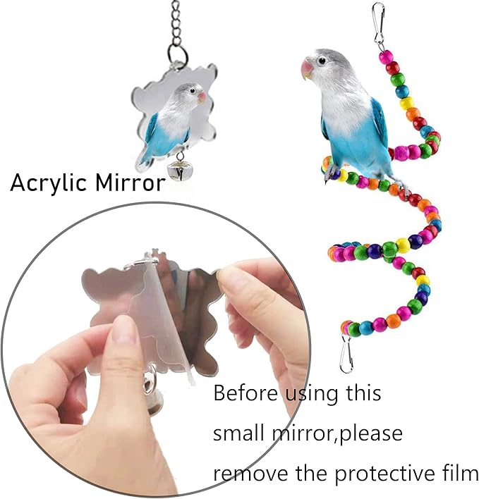 Bird Parakeet Cockatiel Toys, ESRISE Parrots Cage Hammock Swing Climbing Ladders Wooden Perch Chewing Toy for Budgerigar, Conures, Love Birds, Budgies