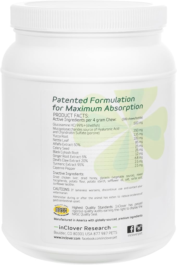 InClover Connectin Natural Hip & Joint Supplement for Dogs with Glucosamine, Chondroitin & Hyaluronic Acid - Soft Chew for Dog Mobility, Comfort & Active Lifestyle Support, 300 Count