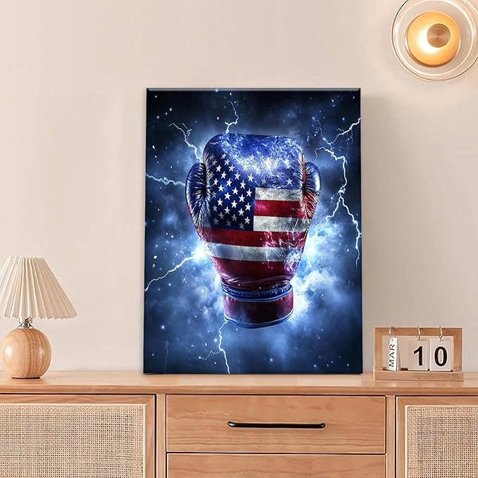 Sports Boxing Wall Art Canvas American Flag Wall Decor Prints Framed Painting Gym Pictures Gifts Artwork for Bathroom Living Dining Room 12"x16"