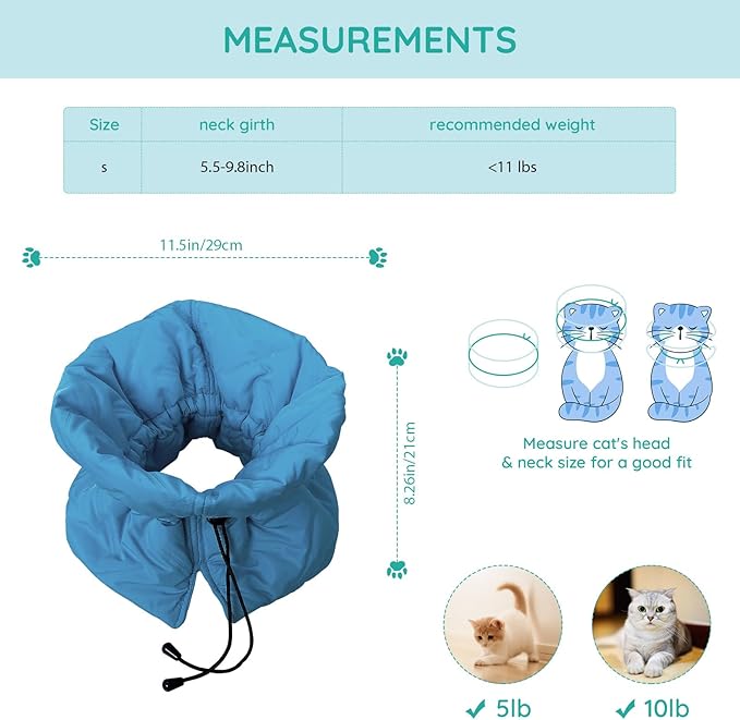Cat Recovery Collar, Soft Adjustable Cat Cone Alternative, Lightweight Waterproof Fasteners Collars for Cats Kittens Puppies, After Surgery Stop Licking and Daily Use (Lake Blue, S(Neck5.5-9.8"))