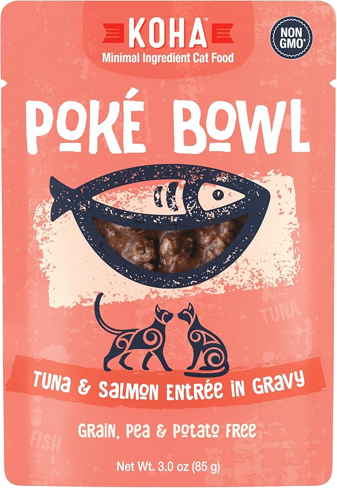 KOHA Poké Bowl Tuna & Salmon Entree in Gravy for Cats, 12-Pack of 3oz Pouches