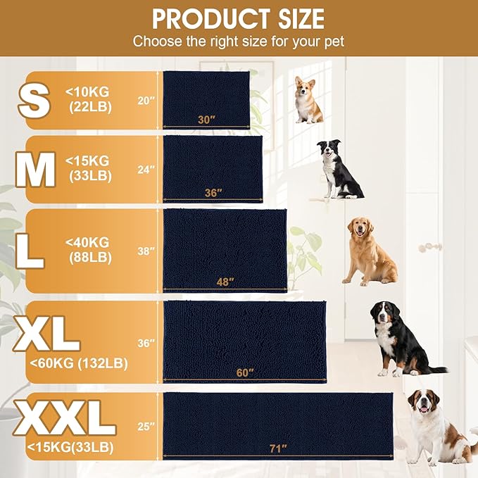 IM HOME Extra Large 71" x 25" Navy Blue Dog Door Mats for Muddy Paws, Chenille Absorbent Dog Mat, Non Slip Heavy Mud Mat for Dogs, Soft Pet Bed Mat for Entryway, Mud Paws, Inside Floor