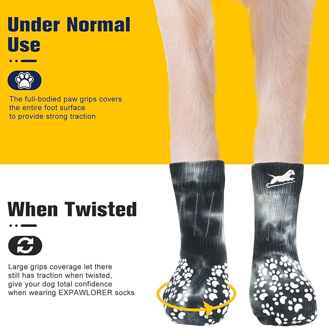 EXPAWLORER Anti Slip Dog Socks to Prevent Licking Paws, Dog Shoes for Hot Pavement, Dog Booties for Small Medium Large Senior Dogs, Traction Control Dog Boots & Paw Protectors for Hardwood Floors