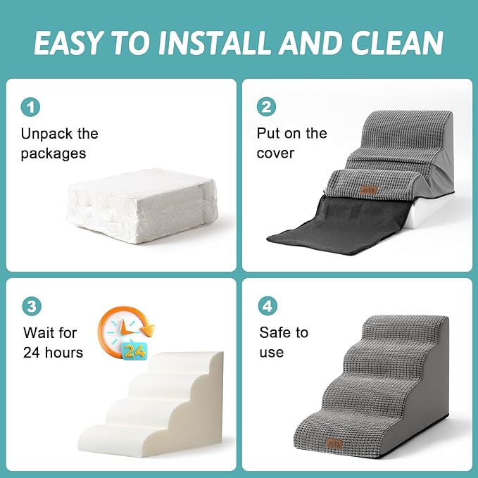 Dog Stairs for High Bed 22.6" H, Small Dog Step for Puppy, Older or Cat, Curved Ramp for Car, Ladder with High Density Foam, Lightweight, Durable, 15.7x33x22.6 inch, 5 Step, Light Grey