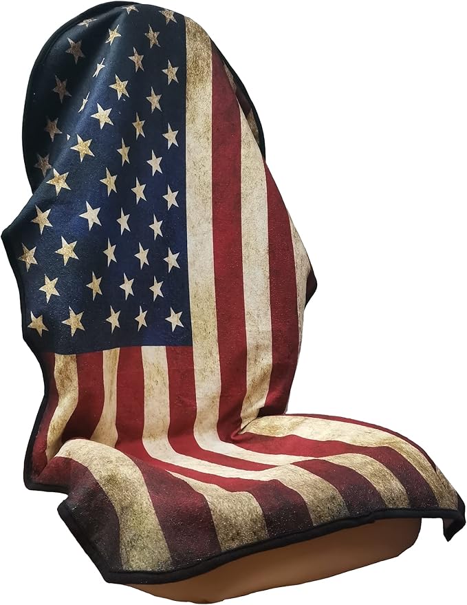 Car Seat Cover Protector Front Seats,for Gym Workout,Running,Swimming,Beach and Hiking,Waterproof Sweat Towel Bucket Seat Covers for Cars SUV Trucks (American Flag, 1Pcs)