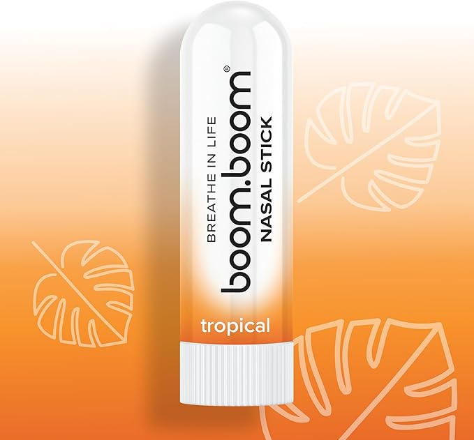 BoomBoom Nasal Stick | Vapor Flow Technology | Cool Refreshing Sensation | Natural Mood Boost | Simple Ingredients | Essential Oils + Menthol Inhaler (Tropical)