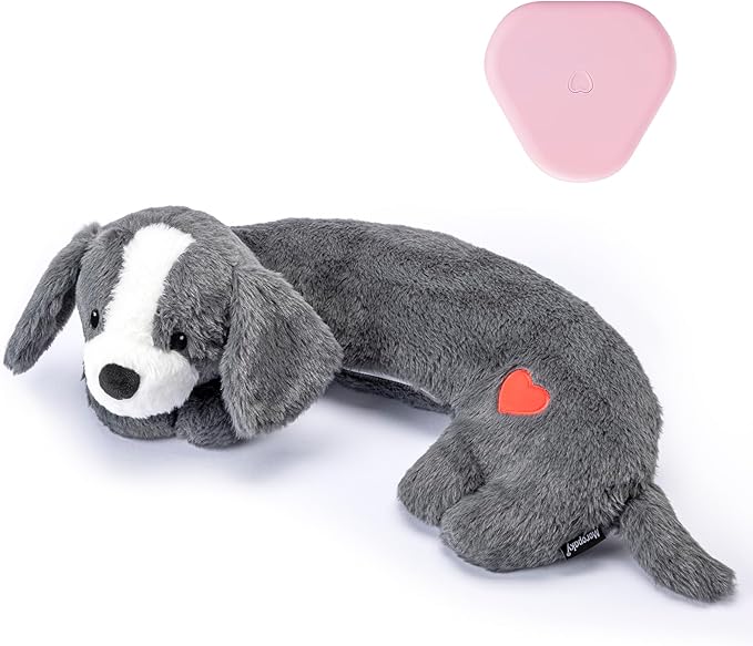 Heartbeat Puppy Toys Dog Heartbeat Toy for Anxiety Relief Calming Aid, Heartbeat Stuffed Animal for Puppy Dog Comfort Sleep Aid Crate Training, Puppy Essentials, Dark Gray