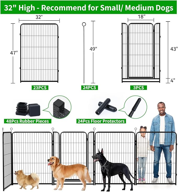 Dog Playpen Outdoor Extra Wide 24 Panels Heavy Duty Dog Fence 47" Height Anti-Rust with Doors Portable for RV Camping Yard, Total 63FT, 316 Sq.ft, Snowy Black