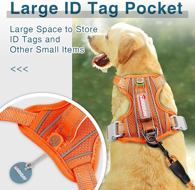 BARKBAY Dog Harness No Pull with ID Tag Pocket - Heavy Duty, Reflective, Easy Control for Large Dogs(Orange,XL)