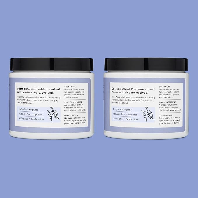 Fresh Wave Lavender Odor Removing Gel, 15 oz., Pack of 2 - Safer Odor Absorbers for Home, Natural Plant-Based Odor Eliminator, Every 15 oz. lasts 30-60 Days, For Cooking, Trash & Pets