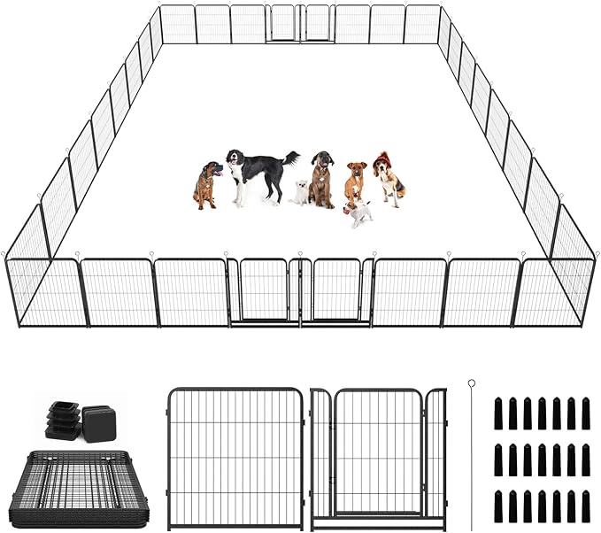 Dog Playpen Outdoor Extra Wide 32 Panels Heavy Duty Dog Fence 40" Height Anti-Rust with Doors Portable for RV Camping Yard, Total 84FT, 561 Sq.ft, Snowy Black