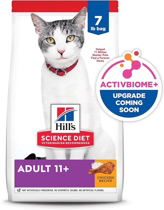 Hill's Science Diet Adult 11+, Senior Adult 11+ Premium Nutrition, Dry Cat Food, Chicken Recipe, 7 lb Bag