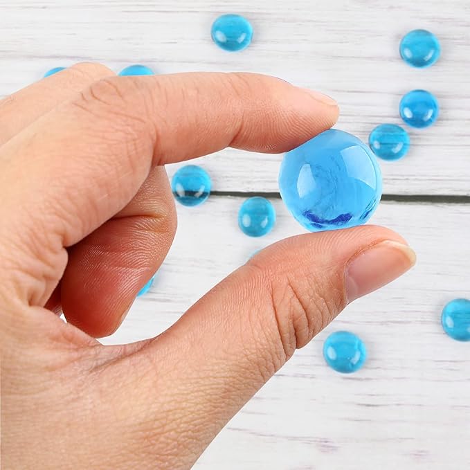 FUTUREPLUSX 1LB Light Blue Flat Glass Marbles, Glass Pebbles Vase Fillers for Centerpieces, Fish Tank for Aquarium Gravel Decor Table Scatter Art Craft