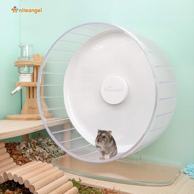 Niteangel Super-Silent Hamster Exercise Wheels: - Quiet Spinner Hamster Running Wheels with Adjustable Stand for Hamsters Gerbils Mice Or Other Small Animals (L, White)
