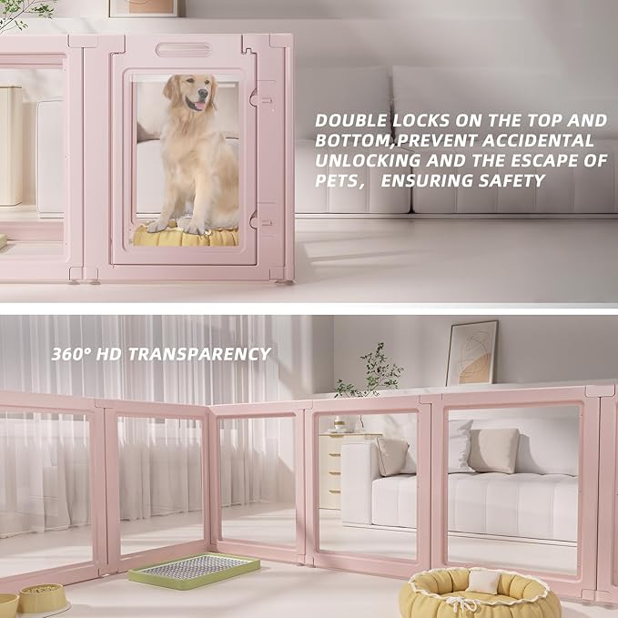 DIY Clear Acrylic Dog Playpen House,Quick Easy Assembly and Disassembly,Strong Floor Suction,Indoor and Outdoor Use,Easy Cleansing Puppy Fence (Skin Pink, 30.3" H, 8PCS)