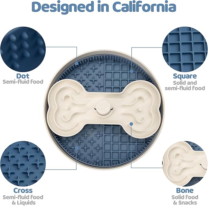Slow Feeder Dog Bowl with Lick Mat and Puzzle Inserts - Non-Slip Base, Adjustable Speed Design, Dishwasher Safe for Large Dogs,Blue