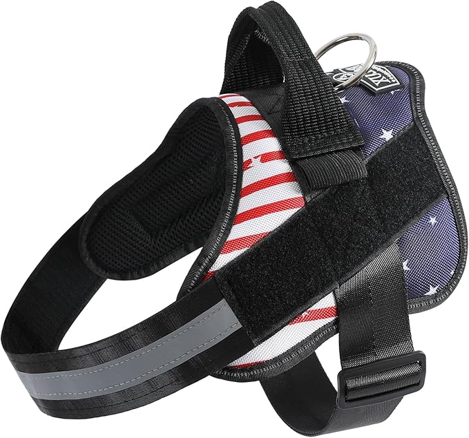 Bolux Dog Harness, No-Pull Reflective Dog Vest, Breathable Adjustable Pet Harness with Handle for Outdoor Walking - No More Pulling, Tugging or Choking (Flag, Medium)