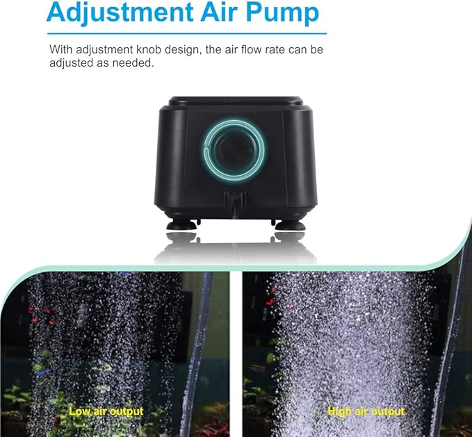 hygger Small Quietest Aquarium Air Pump, Adjustable Oxygen Pump 2 Air Outlets Ultra Silent Powerful Aerator Pump 160GPH 5W