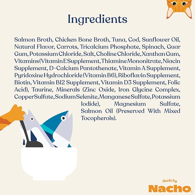 Made by Nacho Wet Cat Food, Minced Tuna and Cod in Bone Broth for Hydration with Prebiotics, High Protein, 2.5oz Cups (10 Pack)