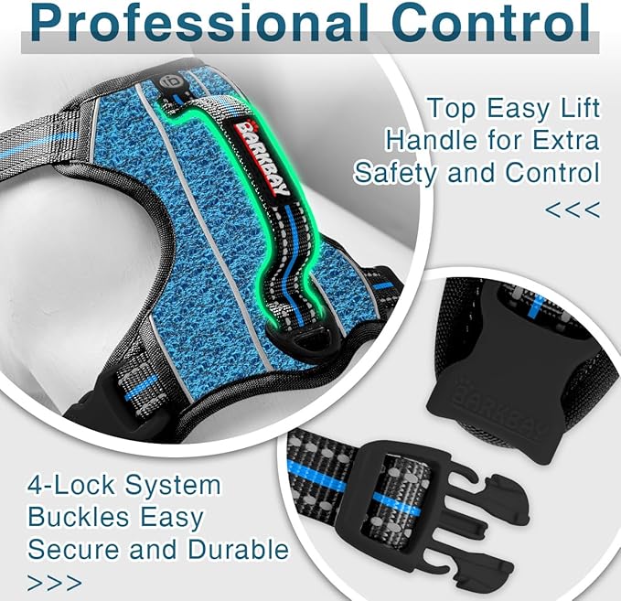 BARKBAY Dog Harness No Pull with ID Tag Pocket - Heavy Duty, Reflective, Easy Control for Large Dogs(Blue/Black,S)