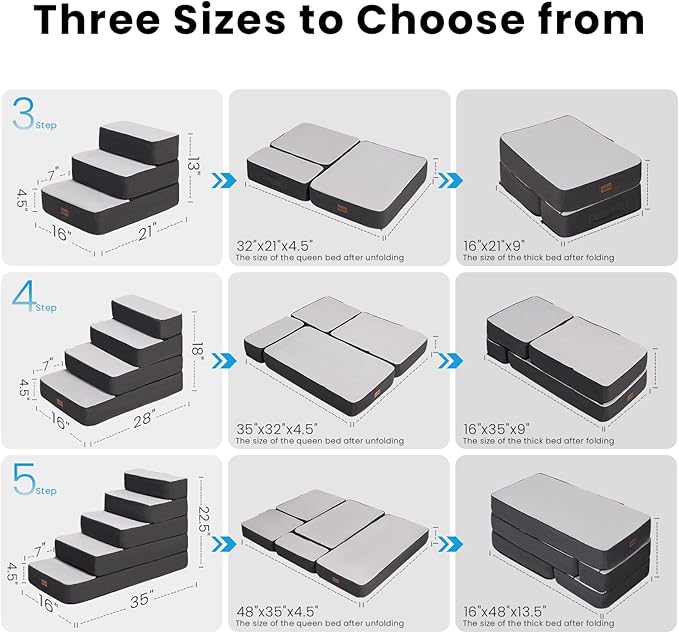 5-Step Adjustable Dog Stairs for High Beds, Dog Steps for Small Dogs and Cats, Foldable Pet Stairs for Bed Climbing, Non-Slip Pet Step Indoor, Grey