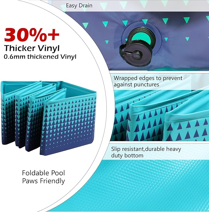 Jasonwell Foldable Dog Kiddie Pool - Hard Plastic Kids Paddling Pool Toddler Baby Swimming Pools for Backyard Collapsible Whelping Box Pet Doggie Cats Wading Pools Bathtub for Puppy Large Dogs 71In