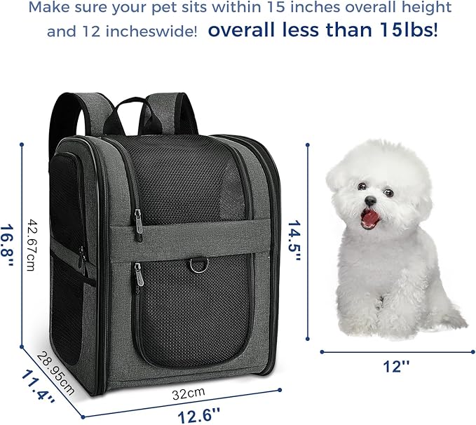 Apollo Walker Pet Carrier Backpack for 4-15lb Cats and Dogs, Puppies, Safety Features and Cushion Back Support | for Travel, Hiking, Outdoor Use (Gray)