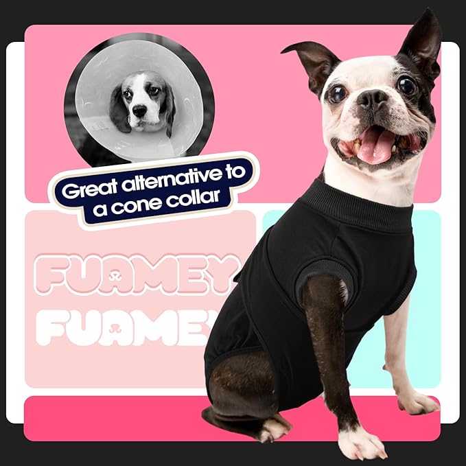 FUAMEY Dog Recovery Suit Male,Dogs Surgery Neuter Suits Puppy Spay Shirts for Female Protect Dog's Skin Anti Licking Abdominal Wounds Doggie Onesie Pet Bodysuit Alternative to Cone Black L
